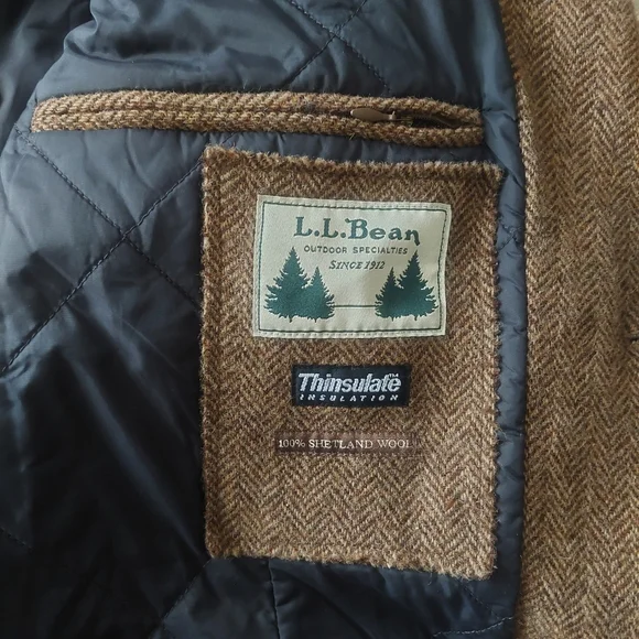 Vintage L.L.Bean Shetland Wool Jacket Brown Insulated Size 50 REG - Picture 5 of 13